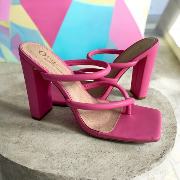 OLIVIA MILLER Pink Block Heel Sandals Size 7 - Picture 1 of 6